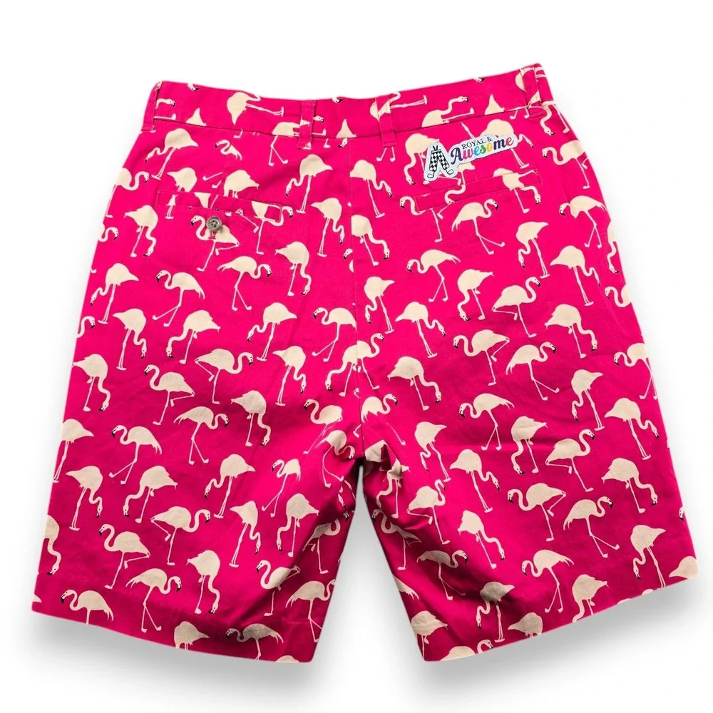 Royal Awesome Mens 34 Golf Shorts Pink Flamingo Print Cotton Blend Tee Holder 9